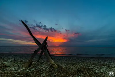 bonfire sunset photo of chantry island on lake huron