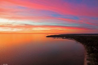 Aerial Sunset over Lake Huron & Port Elgin Marina & Chantry Island Wall Art Print