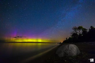 Northern Lights over Lake Huron Looking over Sauble Beach
