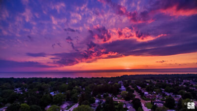 Aerial photo of Lake Huron Sunset over Port Elgin Ontario