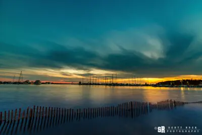 harbour fences sunset over port elgin marina on lake huron