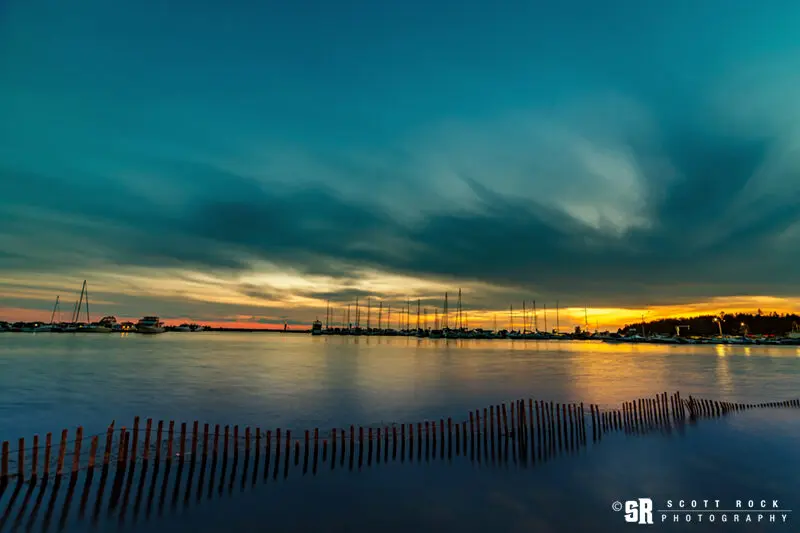 harbour fences sunset over port elgin marina on lake huron