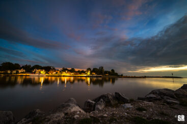 Lake Huron Evening Twilight with Southampton Ontario Harbour on Saugeen River Fine Art Wall Print