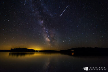 Milky Way & Meteor on Otter Lake Near Parry Sound Ontario Located On Georgian Bay