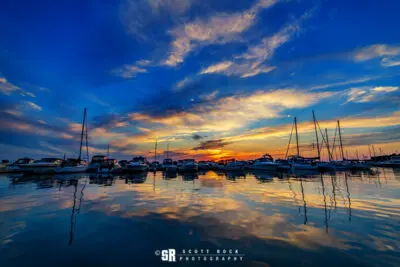Summer Sunset Over Port Elgin Marina, Ontario on Lake Huron Near Bruce Peninsula