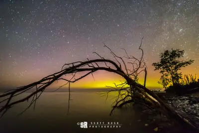 Northern Lights over Lake Huron Near Bruce Peninsula