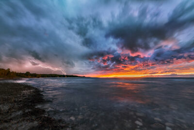 Sunset Lightning Lake Huron Near Bruce Peninsula