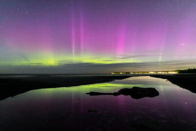 Northern Lights of natural stream near Port Elgin Marina on Lake Huron in Port Elgin, Ontario