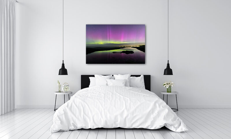 Northern lights artwork on wall