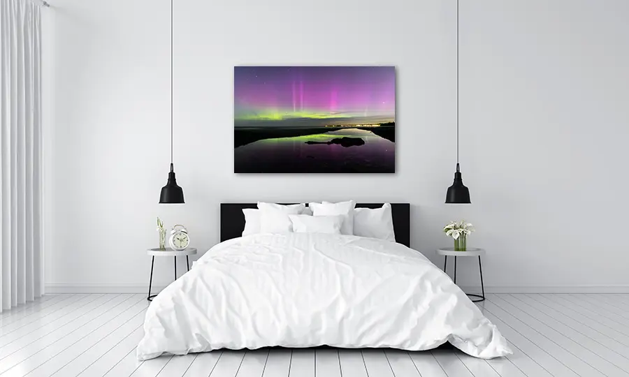 Northern lights artwork on wall