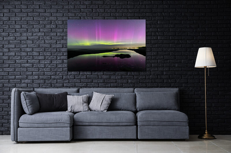 Northern lights artwork on wall